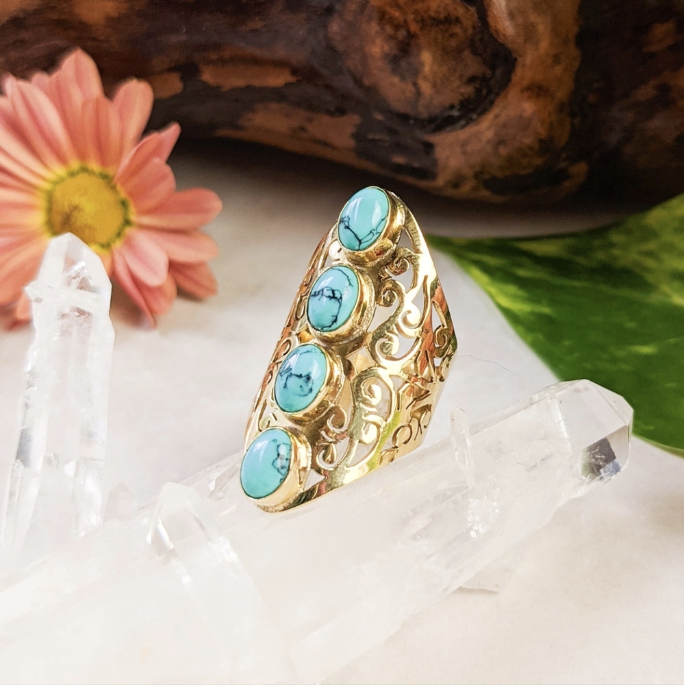 🦋LAST🦋 NWT Baizaar Turquoise Stone Filigree Ring, Size 6